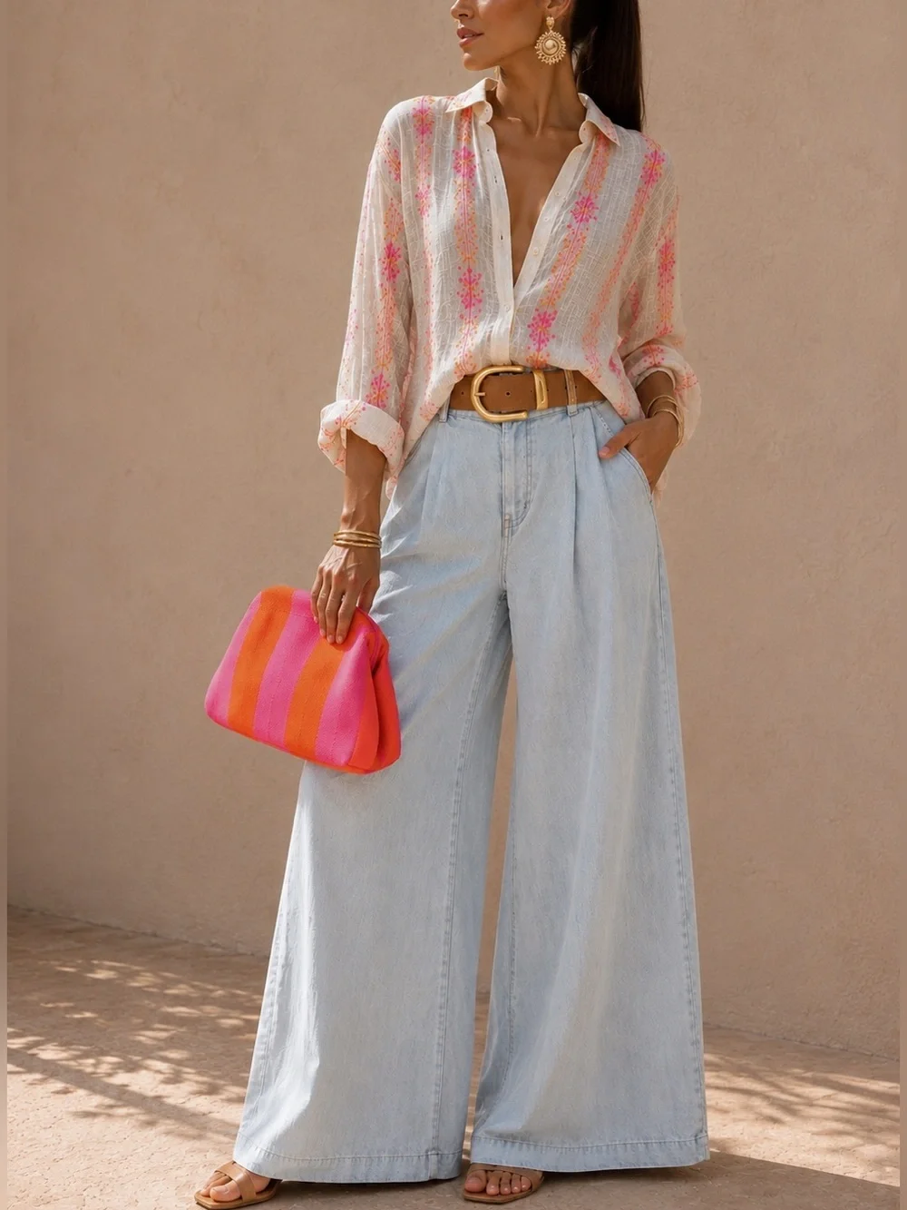 Striped Pink & Orange Knit Clutch - Women Bags